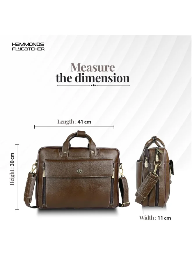 Hammonds Flycatcher  Genuine Leather Office Bag for Men, 15.6" Professional Leather Laptop Bag for Men for Office, Travel, Daily Use, Adjustable Strap & Multi Compartments-LB150 MH  | Best Price UAE